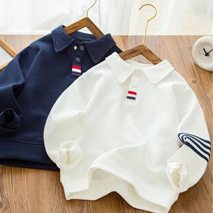 男童长袖T恤2025春秋新款儿童卫衣翻领POLO衫中大童男童打底卫衣