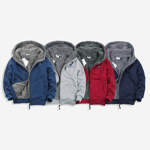 儿童羊羔绒外套冬装2023新款男童加绒加厚卫衣中大童男童加绒外套