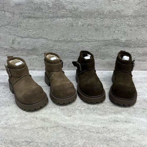 厚底皮带扣磨砂皮加绒保暖雪地靴