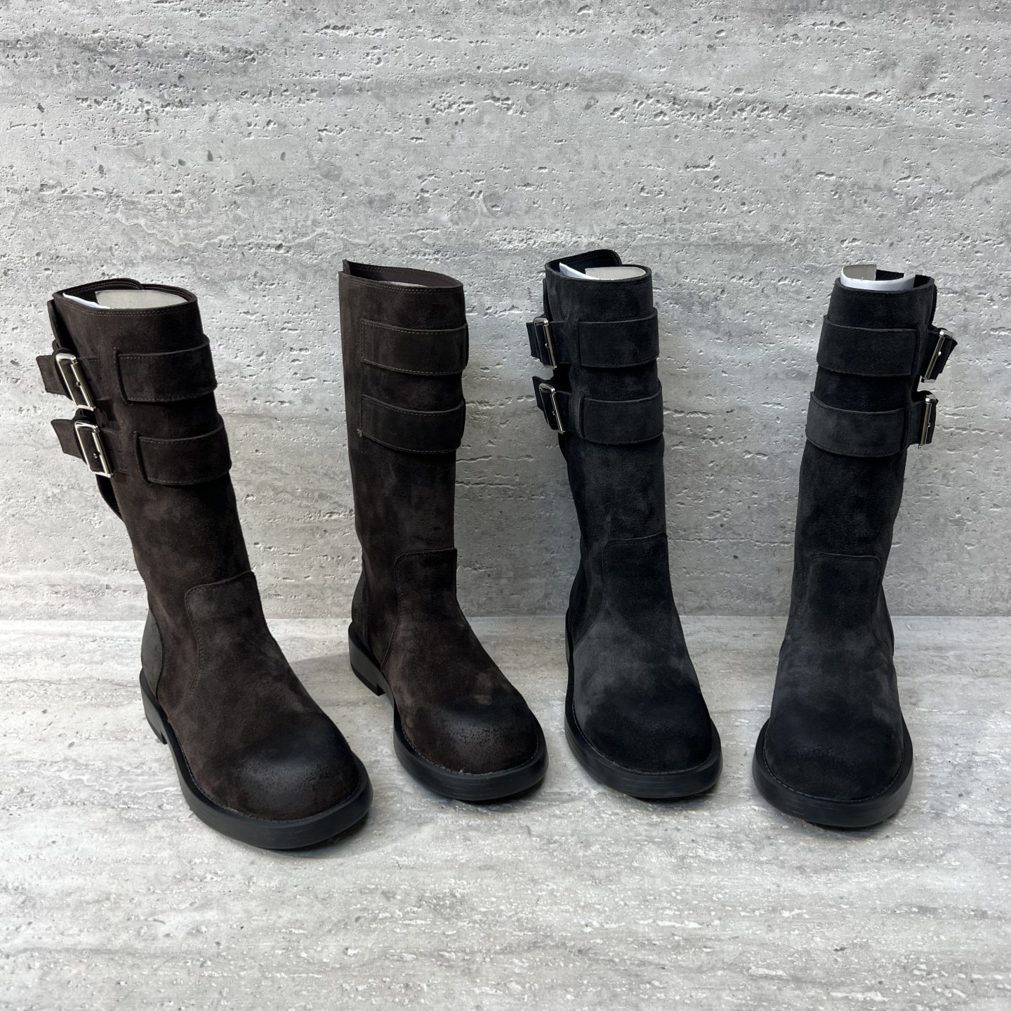 欧洲站2025秋季新款欧货真皮女靴低跟皮带扣牛反绒高筒长靴骑士靴,女鞋,骑士靴,淘宝优惠券,粉丝福利购,淘宝优惠卷