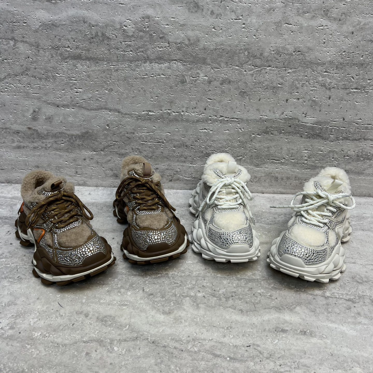 羊羔毛加绒系带烫钻运动老爹鞋女