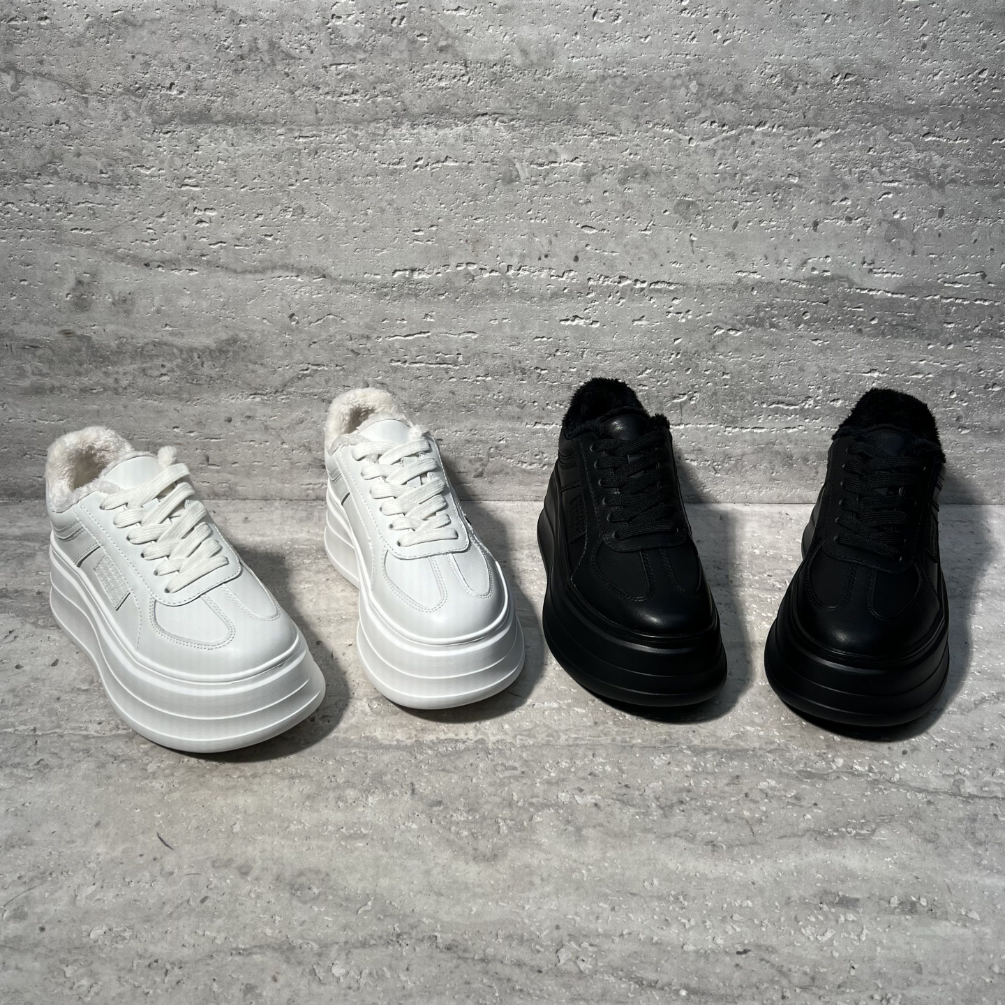 真皮厚底系带加绒保暖板鞋小白鞋