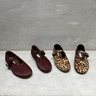 欧洲站2025秋季新款欧货真皮女鞋低跟圆头浅口一字扣马毛玛丽珍鞋