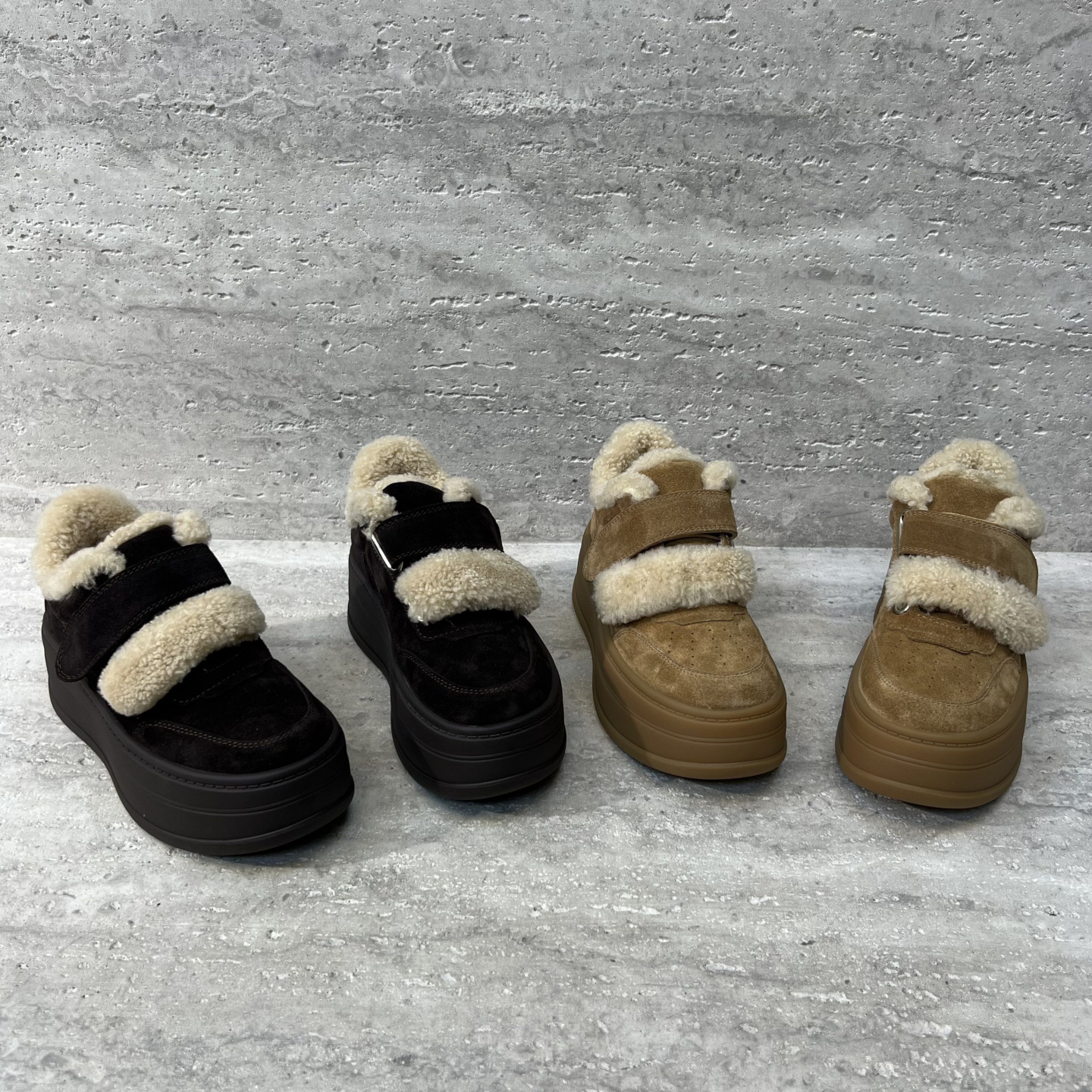 厚底魔术贴牛反绒加绒保暖松糕鞋