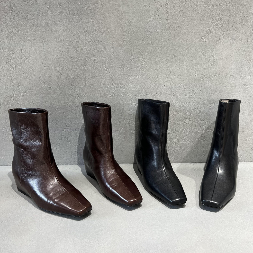 内增高方头羊皮套筒时装靴短靴女