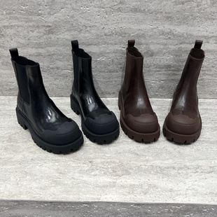 欧洲站2025秋新款欧货真皮先锋名典女靴厚底牛皮英伦短靴切尔西靴