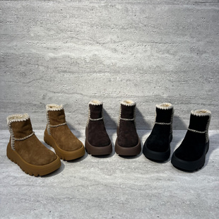 欧洲站乐魔女鞋2025冬季新款欧货真皮厚底套筒加绒保暖雪地靴短靴