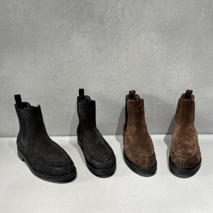 先锋名典女鞋2025秋冬新欧货真皮磨砂皮英伦风切尔西靴马丁靴短靴