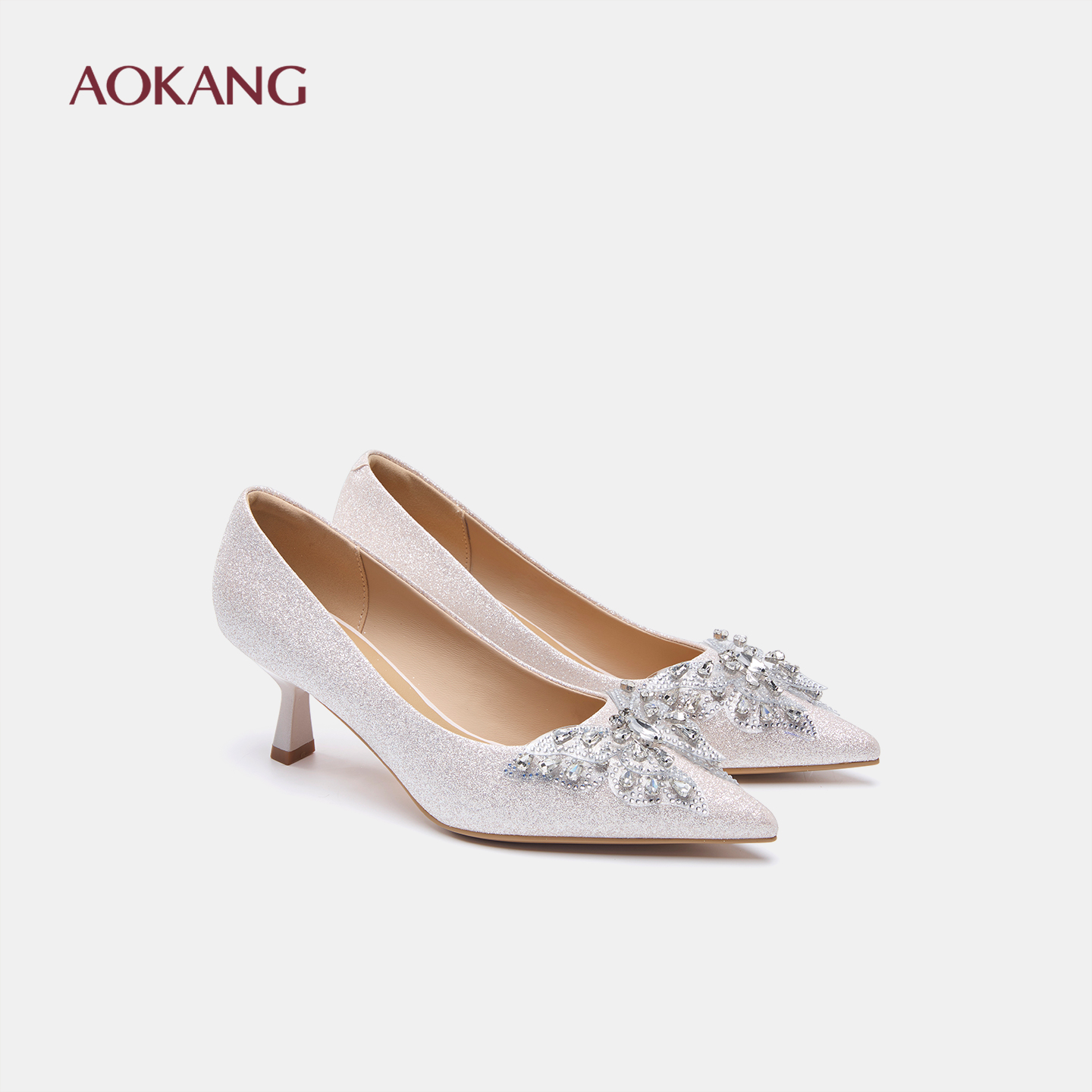 奥康 女鞋2025秋季新款配裙子细跟浅口单鞋新娘鞋婚鞋门店发货