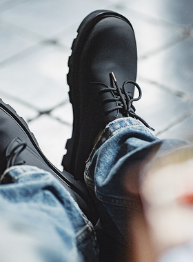 MRA米奇德比鞋男鞋哑光圆头工装大头鞋商务通勤厚底增高休闲皮鞋