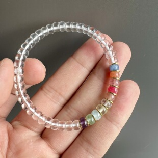 A货全净体天然白水晶彩虹多宝药片直切手链 蓝晶石海蓝宝 6mm