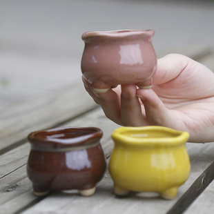 迷你多肉拇指盆指尖复古鱼缸造景可泡水粗陶透气控型陶瓷水草花盆