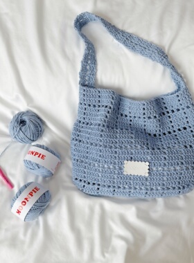 送视频教程＊饼干斜挎包2mm空心棉线手工毛线钩针编织包diy材料包