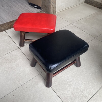 美式乡村家用客厅小凳子茶几门口换鞋长方矮板凳实木通用皮革软椅