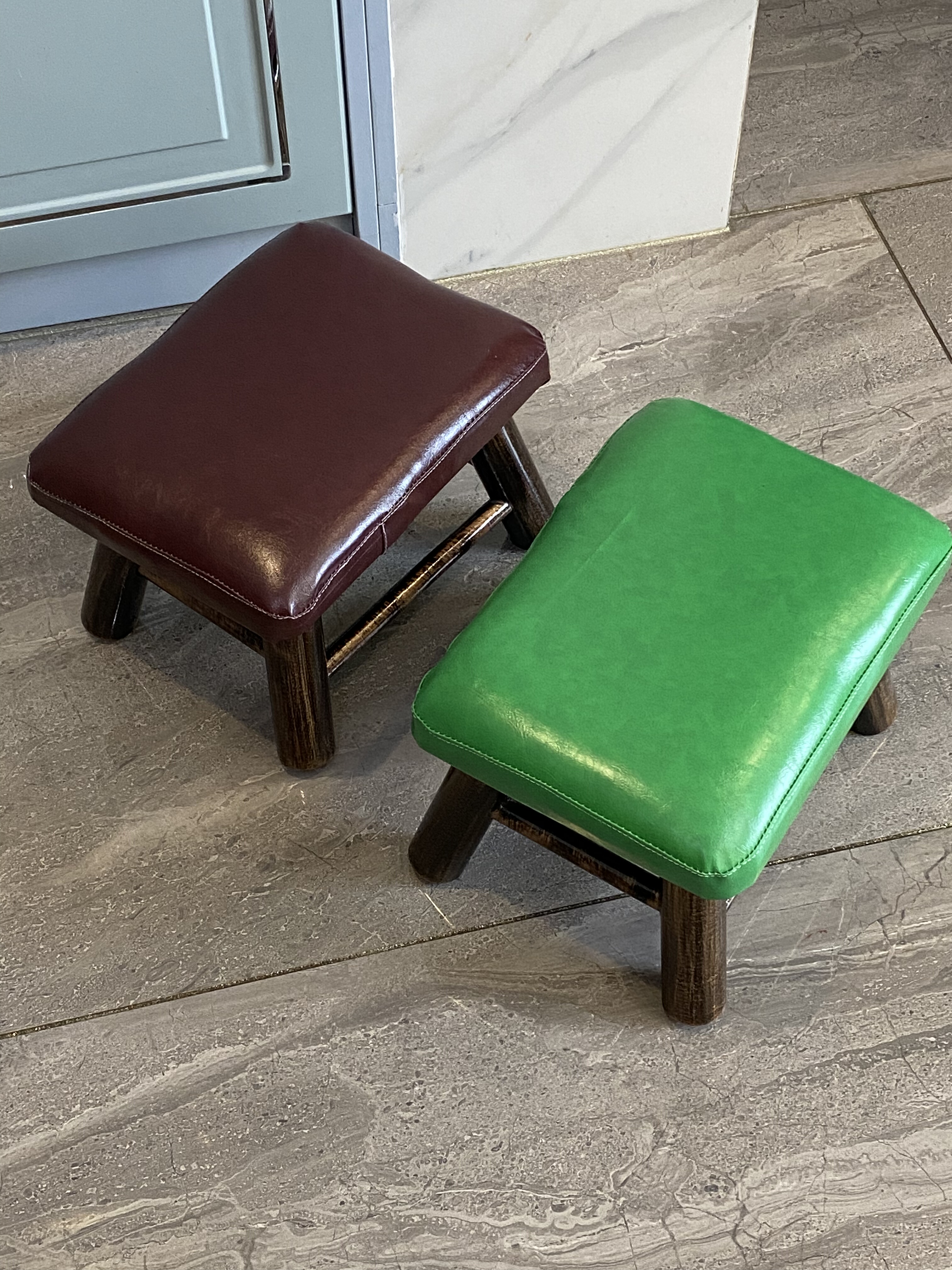 美式乡村家用客厅小凳子茶几门口换鞋长方矮板凳实木通用皮革软椅