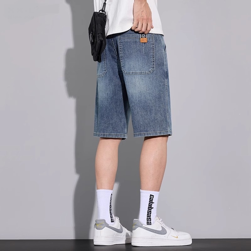 莱赛尔天丝牛仔短裤男士夏季薄款潮牌宽松直筒冰丝休闲五分中裤子