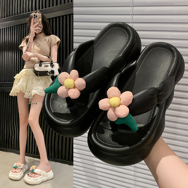 可爱花朵厚底凉拖鞋夏季外穿防滑少女心人字拖鞋居家踩屎感拖鞋女