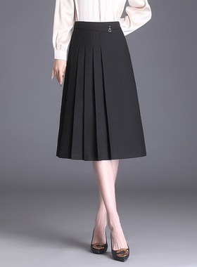 春季大摆a字半身裙女2025新款高腰显瘦伞裙女士中长款百褶裙0108z