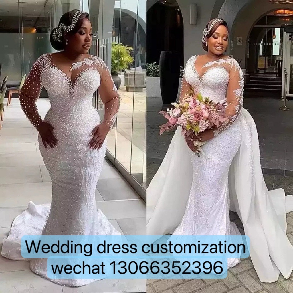 Luxury Pearls Beading 2 IN 1 Wedding Dress Mermaid Style Luxury Pearls Beading 2 IN 1 Wedding Dress Mermaid Style
