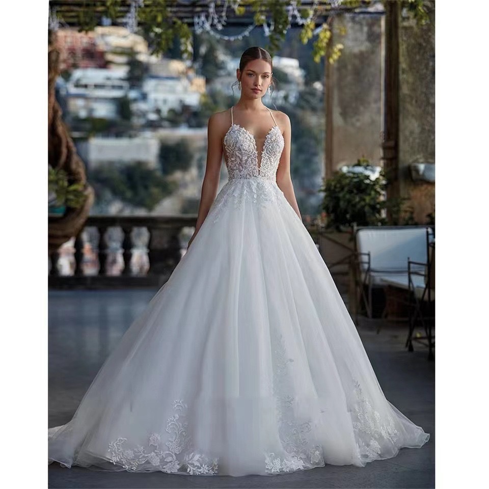 Luxury Lace Wedding Dress Sexy Backless A-line For Women2024 Luxury Lace Wedding Dress Sexy Backless A-line For Women2024