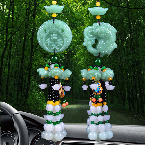 貔貅玉石双面招财后视镜车挂