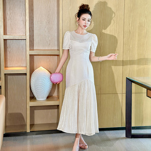 2025夏季新款法式珍珠领赫本风连衣裙女气质千金生日礼服裙子9067