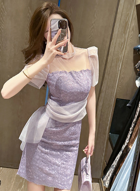 2025夏季新款性感纯欲风修身蕾丝连衣裙小个子显高包臀裙女20585
