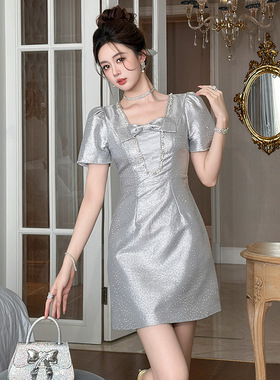 聚会礼服裙2025夏季新款女装设计感减龄蝴蝶结收腰连衣裙65312