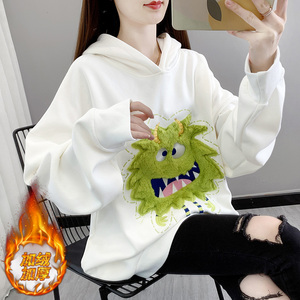 毛绒小怪兽卫衣女秋冬季宽大潮ins加绒加厚oversize美式复古外套
