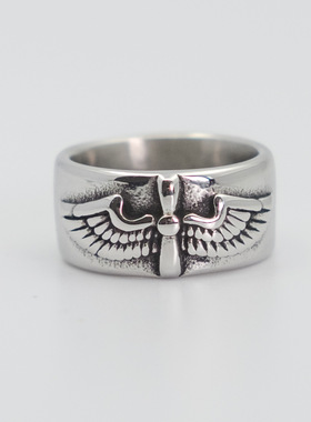 欧美复古印第安翅膀藏银戒指男女朋克摇滚个性开口尾戒情侣指环潮