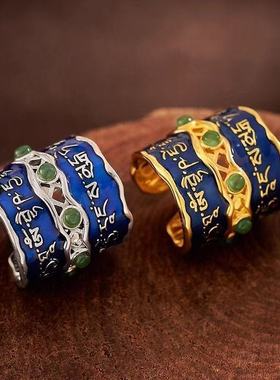 国潮复古金银色药师佛藏银戒指男女个性开口饰品平安吉祥指环礼物