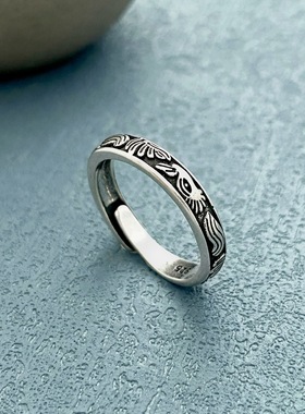 复古九尾狐狸泰银戒指女士个性国潮文艺百搭简约开口饰品藏银指环