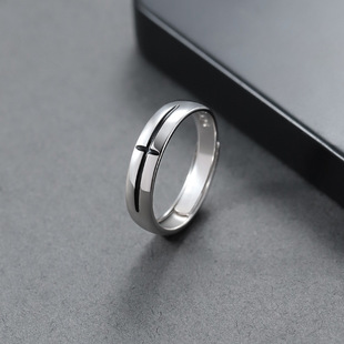 欧美复古新信仰藏银戒指男女十字架个性自律小众开口饰品情侣指环