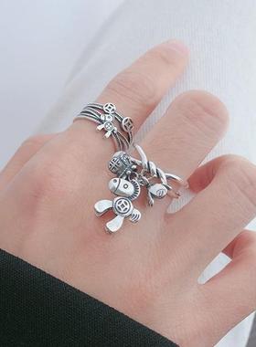 泰银马上复古招财福袋活口戒指