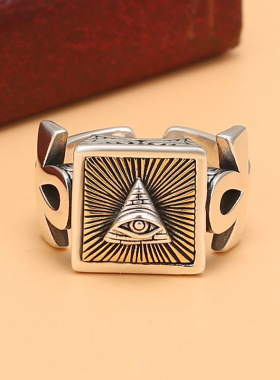 欧美复古上帝之眼藏银戒指