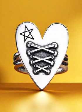 欧美复古爱心绷带星星泰银戒指