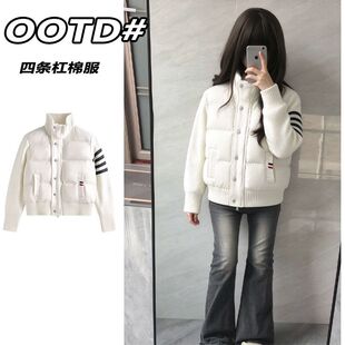 快手网红同款中大童四条杠拼接儿童棉服加厚保暖立领外套童装ins