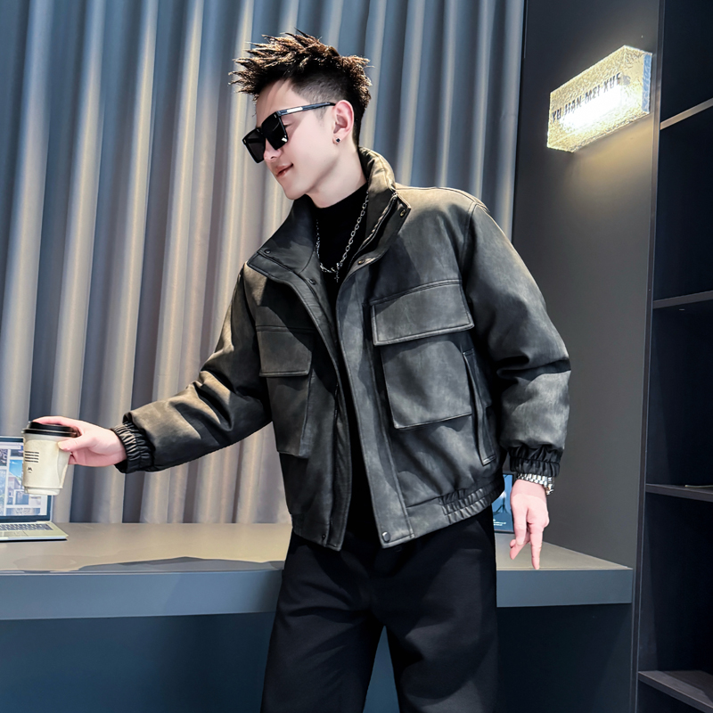 冬款S小码男装加厚皮棉衣社会小伙保暖棉袄休闲流行外套皮衣棉服