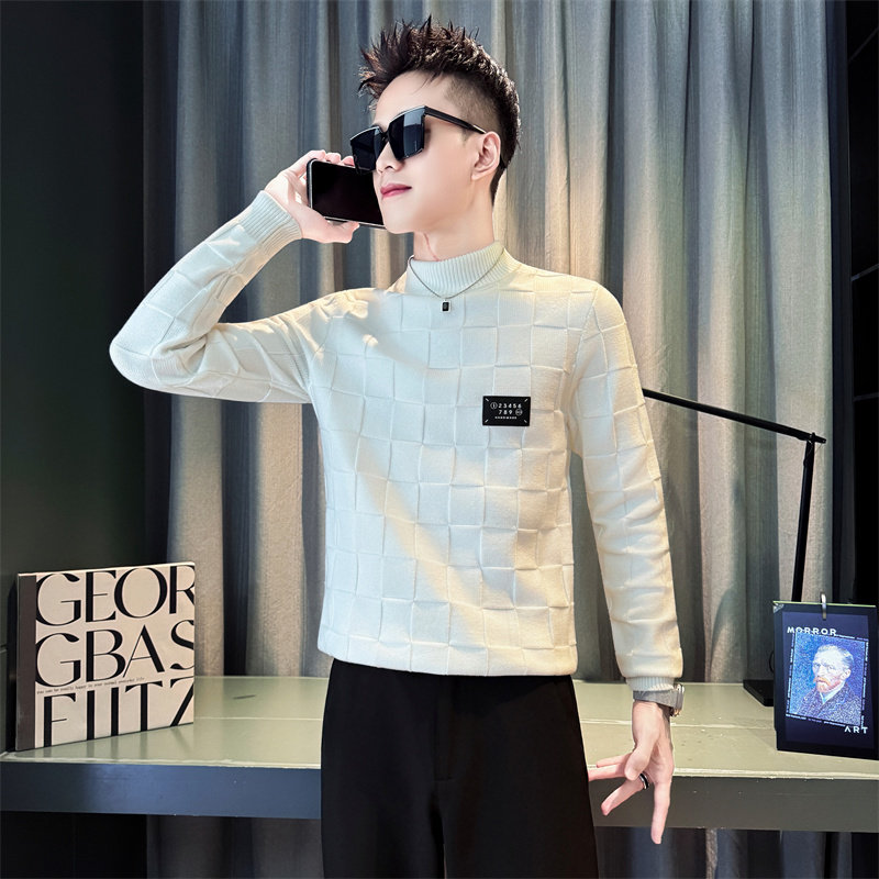 小码男装155秋冬线衣衫XS码半高领修身矮小个子针织衫格子毛衣S号