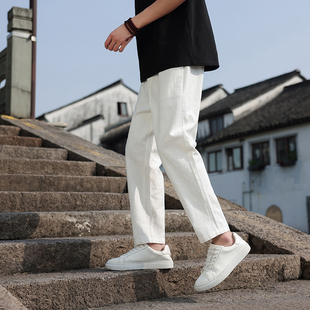 白色26小码XS矮小个子155潮男9九分亚麻薄款休闲裤27号S小脚裤子
