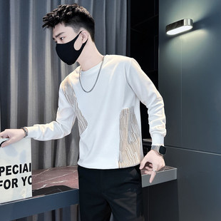 小个子小码男装痞帅条纹拼接休闲卫衣男S号XS码长袖t恤社会人上衣