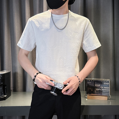 小码提花短袖t恤男士夏季XS码S号圆领半袖矮个子夏装宽松短款上衣