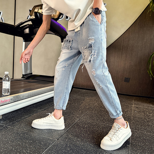 S号破洞裤 刮破哈伦牛仔裤 男矮小个子26号27小码 精神小伙155小脚裤