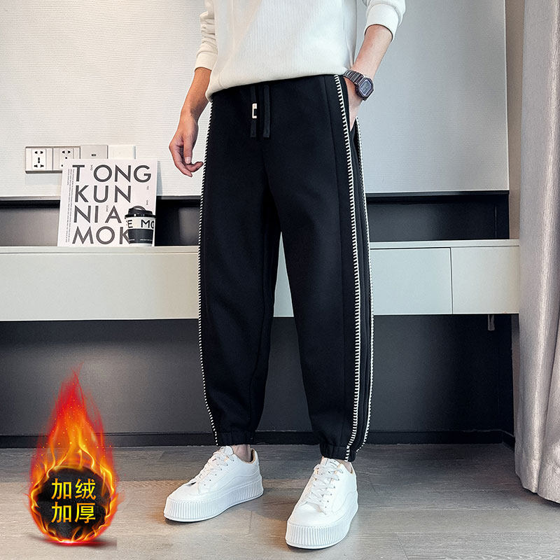 冬装矮个子小码S束脚卫裤男潮流宽松加绒保暖休闲裤XS九分运动裤