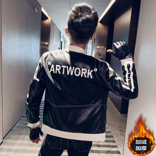 瘦小个子棒球领夹克加绒外套 机车皮衣男士 小号社会小伙修身 XS小码