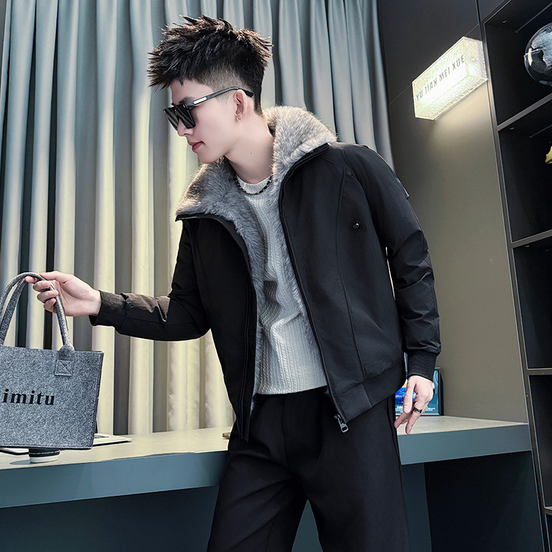 毛领立领座山雕棉服小码男装S号XS棉袄冬季保暖短款棉衣外套美式