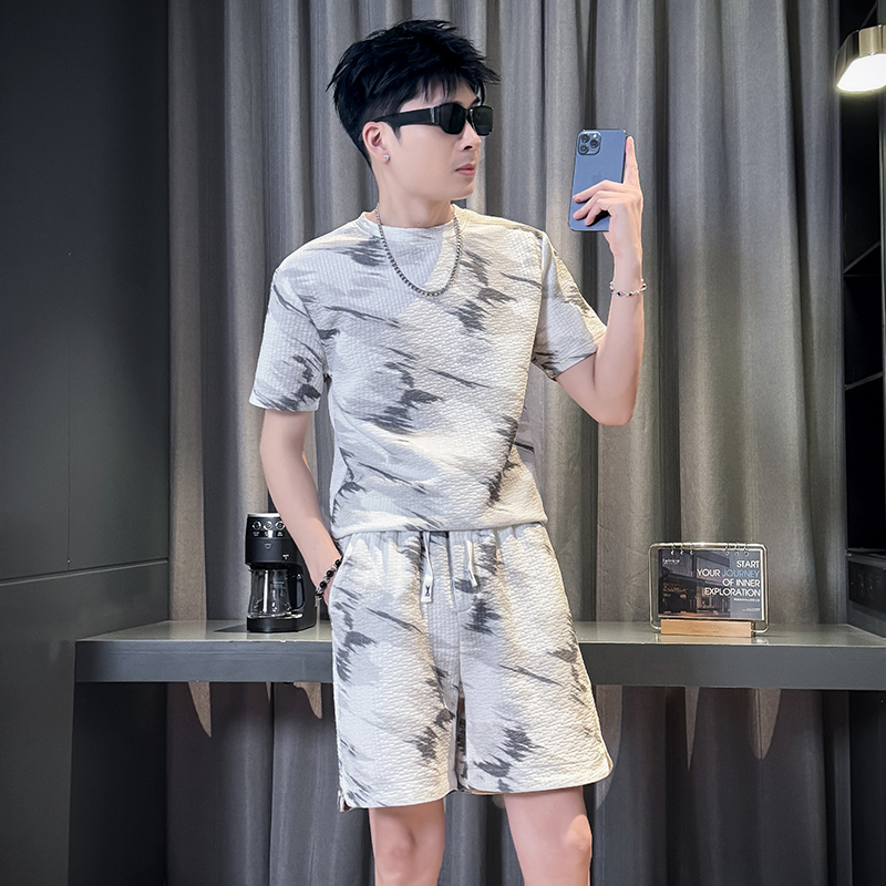 圆领运动休闲套装小码XS夏季薄款男士小个子155短袖T恤短裤两件套