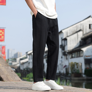 27号S小脚裤 休闲裤 子 XS矮小个子155潮男9九分亚麻薄款 白色26小码