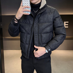 冬季男小码S号XS矮个子毛领羽绒服外套修身加厚工装保暖皮羽绒衣