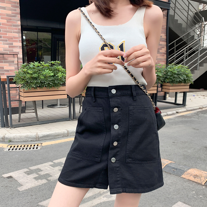 High waist denim skirt women 2020 new summer big fat mm Korean version loose thin wide leg a word